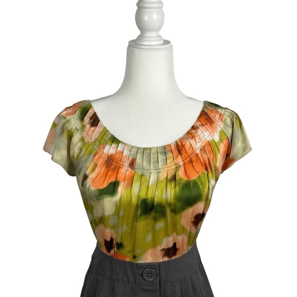 ANTHROPOLOGIE Tabitha Zoya SILK Watercolor Floral & Gray Pleated Dress Size 6 - Picture 4 of 11